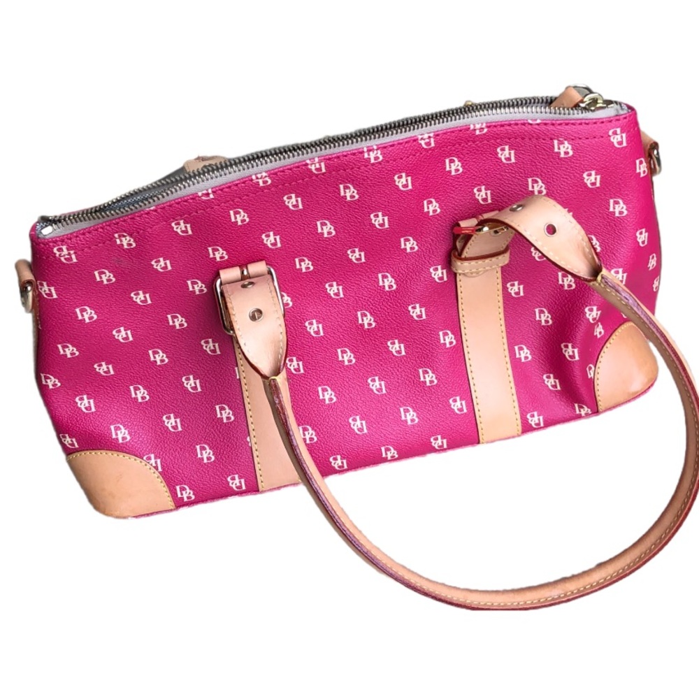 Dooney & Bourke Fuchsia Domed Satchel Logo IT40C FH Coated Cotton Leather Trim